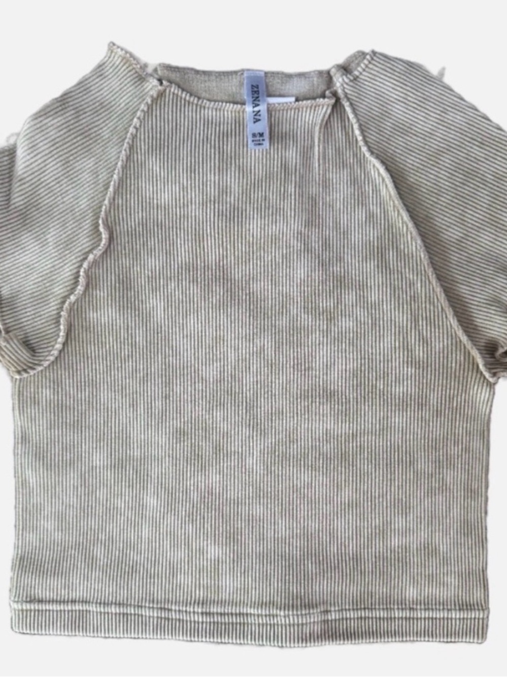 Zenana Outfitters Ribbed Crop Top in Blue & Gray